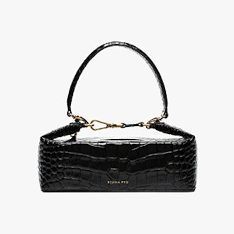 Black Olivia Crocodile Embossed Leather Box Bag