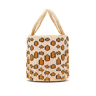 Mini Leopard-Print Beaded-Fringe Bucket Bag