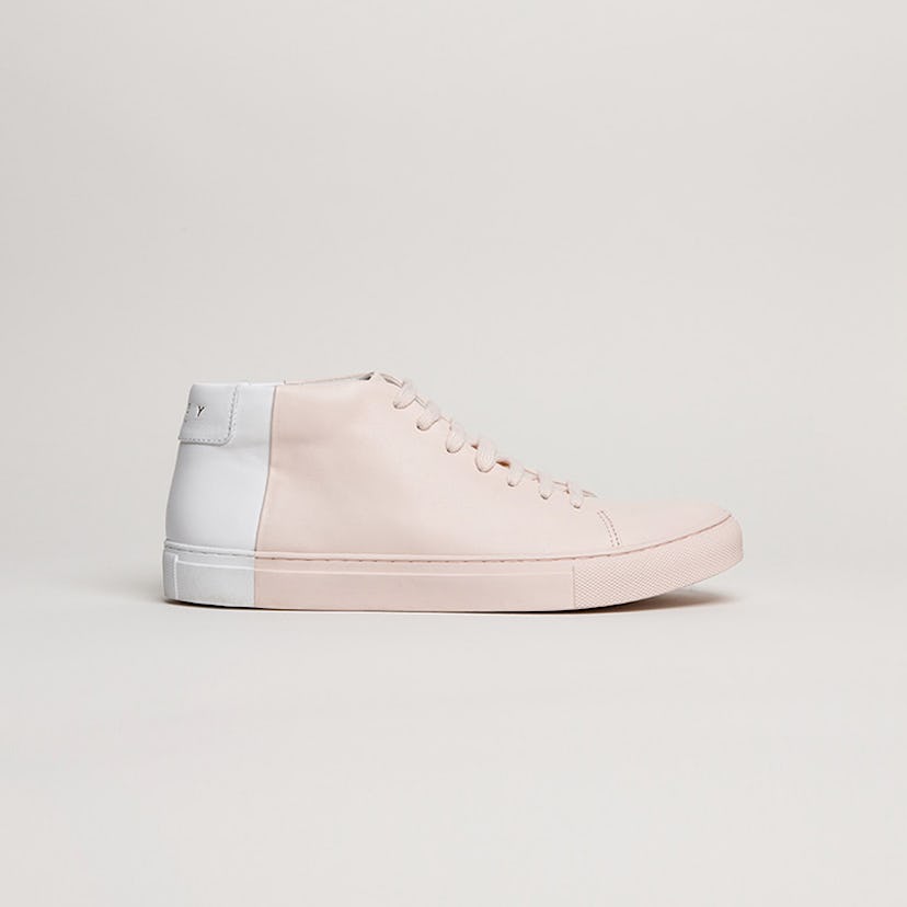 Pink and white two-tone mid-top shoe