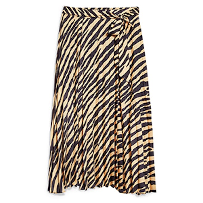 Topshop Zebra Print Pleated Midi Wrap Skirt