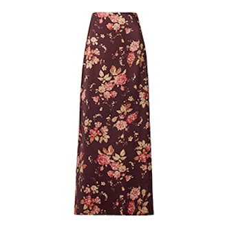 Floral-Print Wool-Blend Twill Maxi Skirt