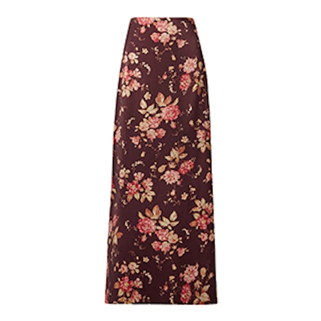 Floral-Print Wool-Blend Twill Maxi Skirt