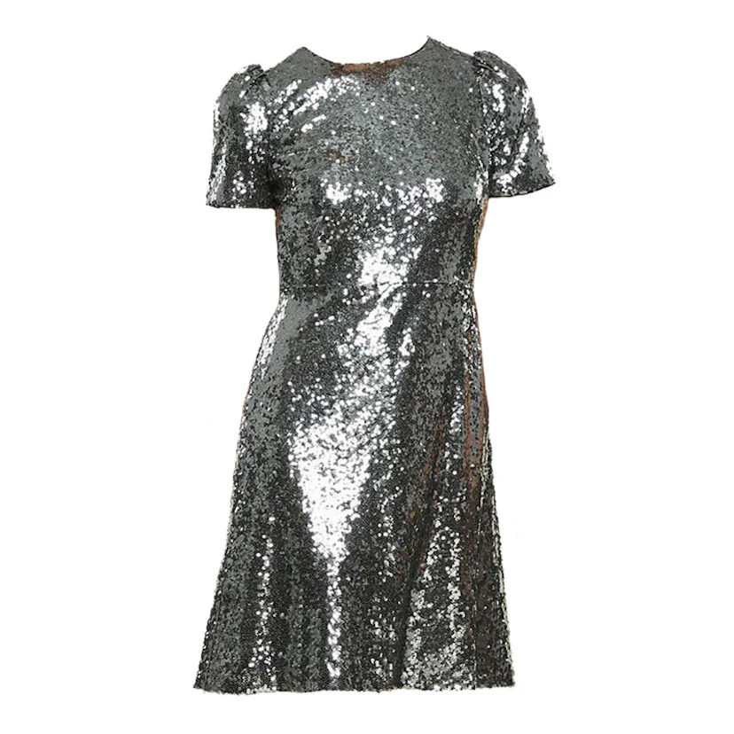 ann taylor sequin shift dress Ann Taylor Sequin Dress Women's 8P Gold Shimmer Short Sleeve V Neck Shift NWT