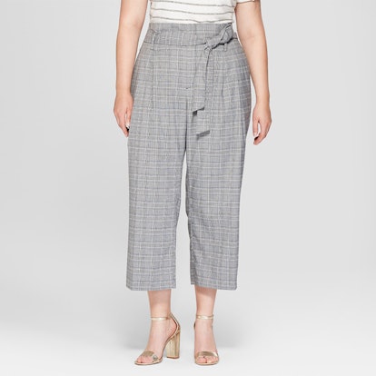 Women’s Plus Size Plaid Tie Waist Crop Pants