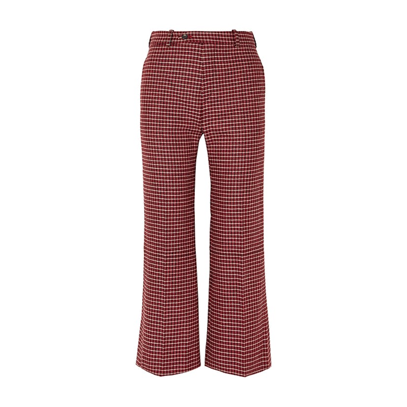 Cropped checked wool-blend wide-leg pants