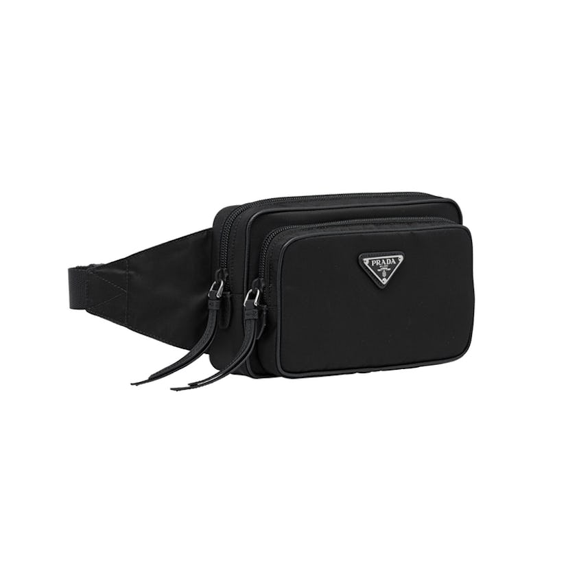 Black Prada nylon and leather belt bag